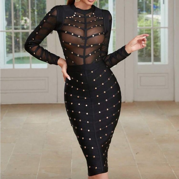 Dresses & Skirts - Elegant Black Sheer Studded Dress